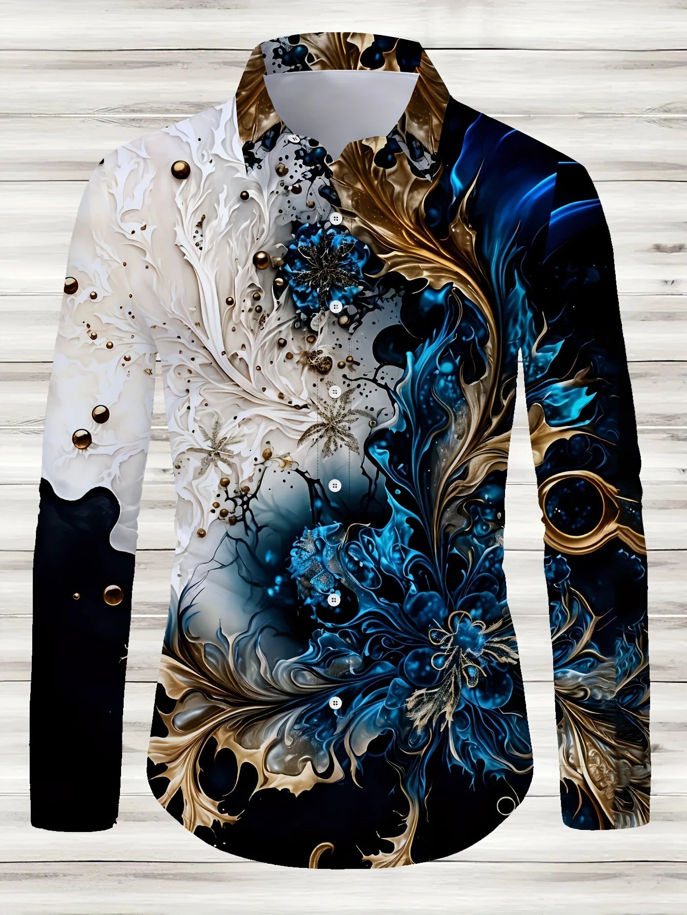 Men’s Geometric-Patterned Casual Button-Down Shirt