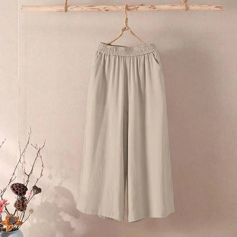 Women’s Casual Cotton Linen Pants – Vintage Wide Leg Capri Sweatpants | Summer Joggers Fashion Clothing