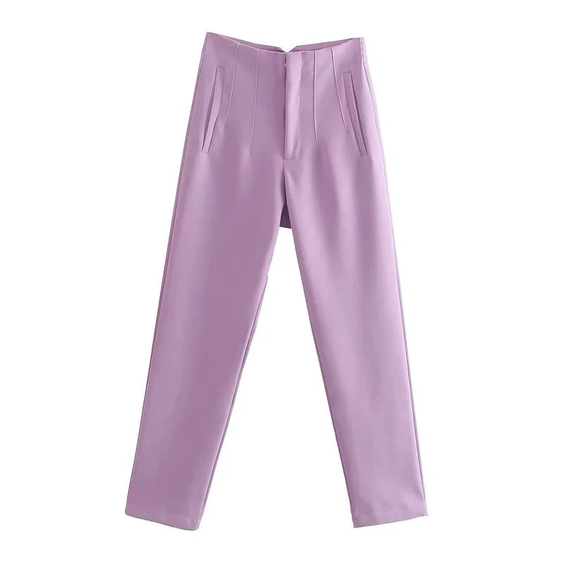 MUJER High-Waist Office Pants – Women’s Formal Pencil Trousers in Black, Pink & White