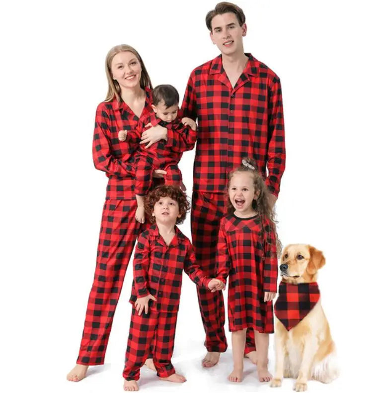 Christmas Family Matching Pajamas – Plaid Cotton Set for Mom, Dad, Kids, Baby & Pet