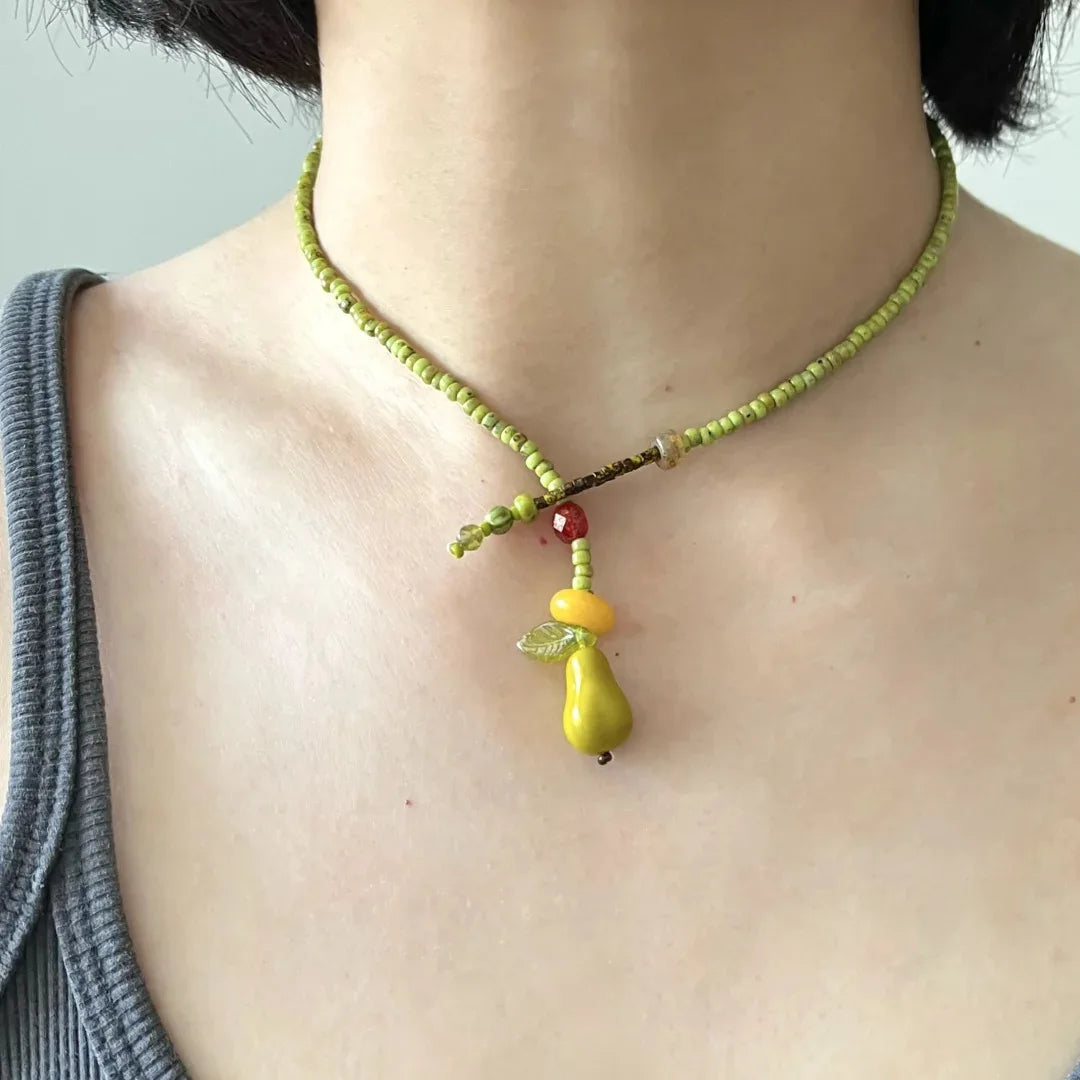 Harajuku Y2K Colorful Beaded Bow Pendant Necklace – Aesthetic Acrylic Jewelry for Women & Party Wear
