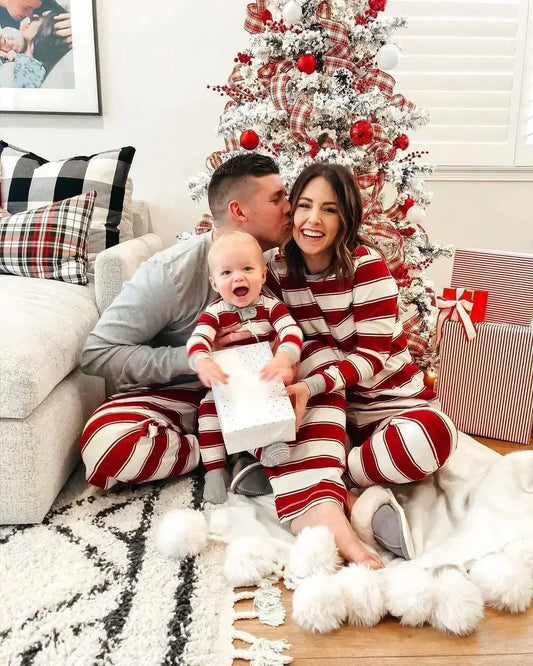 2025 Striped Family Christmas Pajama Set – Matching Mom, Dad, Kids & Baby Sleepwear