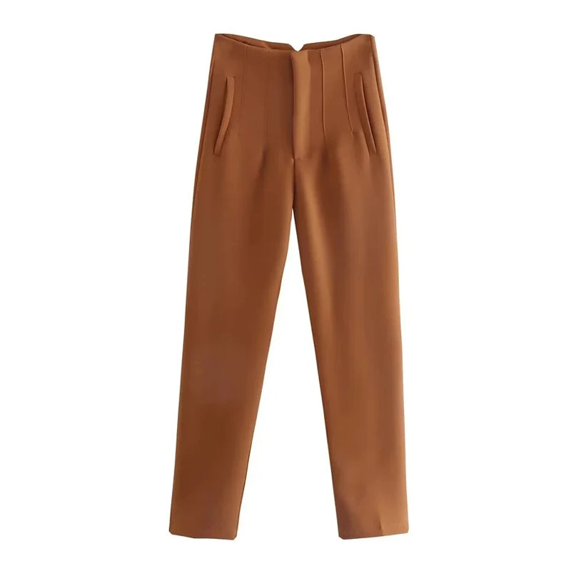MUJER High-Waist Office Pants – Women’s Formal Pencil Trousers in Black, Pink & White