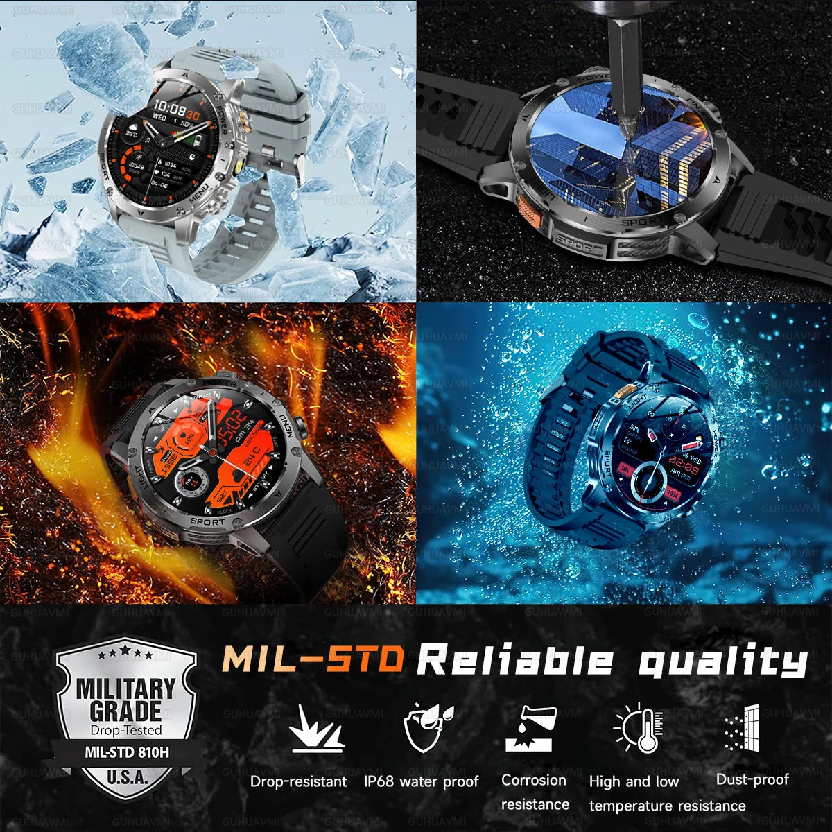 2025 T-Rex 3 Smart Watch – 1.75” HD Large Screen Military Sport Smartwatch with Dual-Band GNSS, Compass & IP68 Waterproof Rating