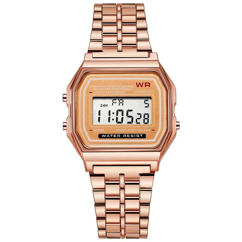 Luxury Rose Gold Digital Watch – Retro Style Electronic Wristwatch for Men & Women