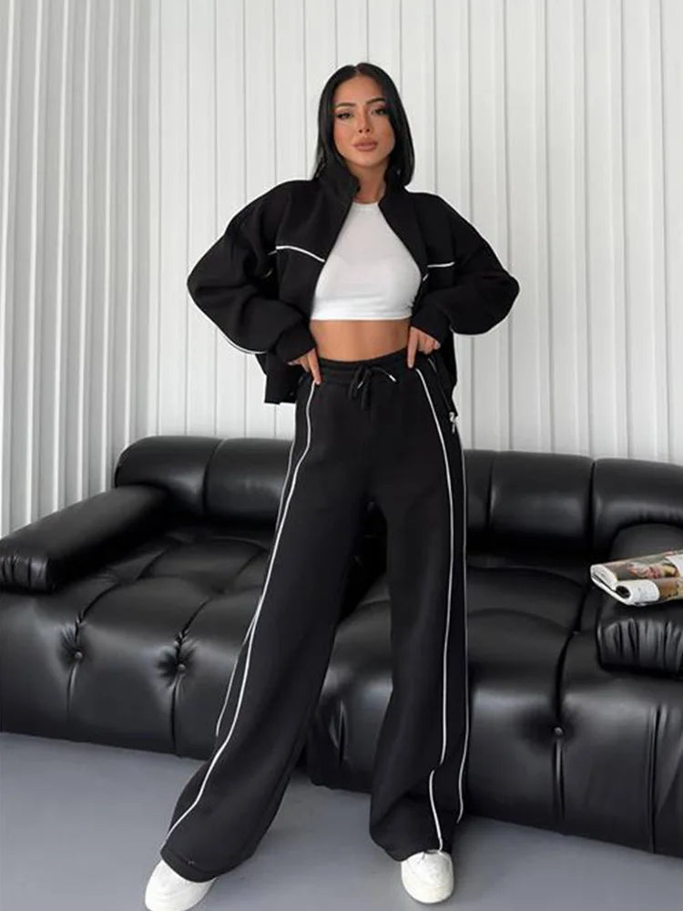 Women’s 2-Piece Tracksuit Set – Long Sleeve Half High Collar Cardigan Sweater & Trousers Casual Sportswear