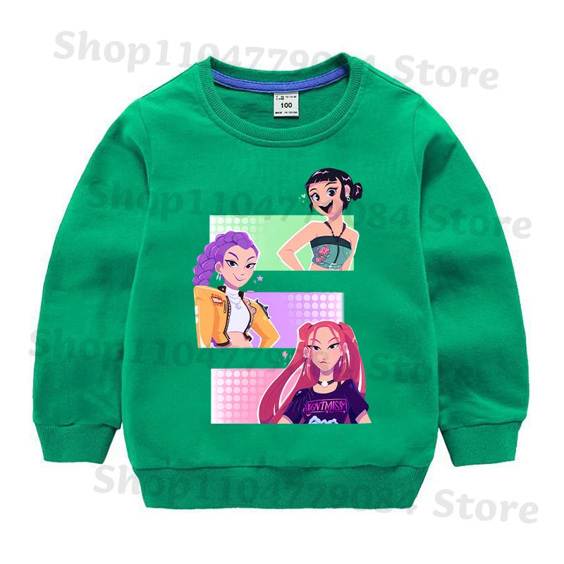 K-pop Demon Hunters Round-Neck Sweatshirt – Cute Anime Cartoon Hoodie for Children, Boys & Girls, Spring & Autumn Sport Fashion