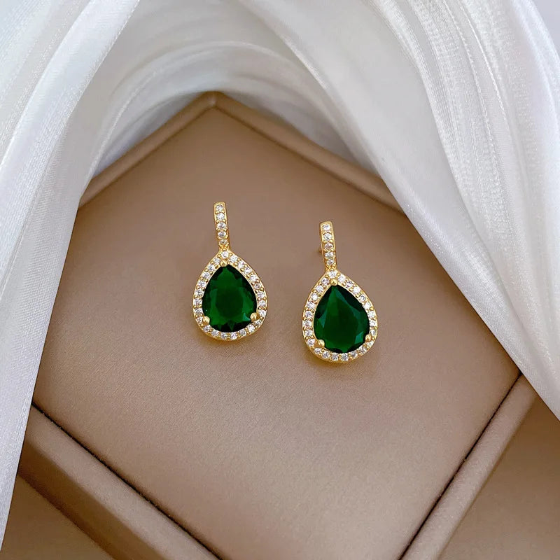 DIEYURO 316L Stainless Steel Green Water Droplet Zircon Pendant Necklace & Earrings Set – Trendy Jewelry Gift for Girls