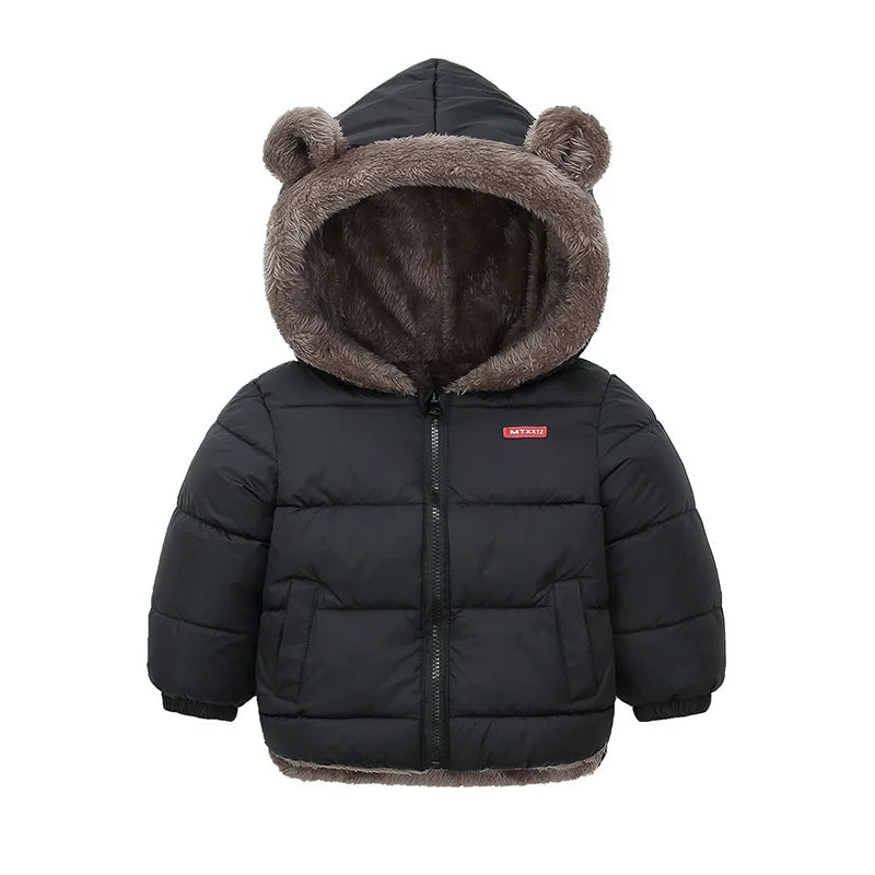 Kids’ Hooded Cotton Jacket – Winter Thick Fleece Cashmere Padded Coat for Boys & Girls
