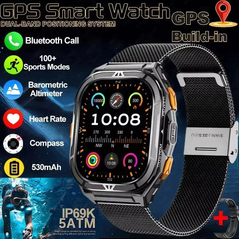 2025 GPS Smart Watch for Men – 1.96” HD AMOLED Display, Compass, Bluetooth Call & 5ATM Waterproof Sport Smartwatch (Android/iOS)