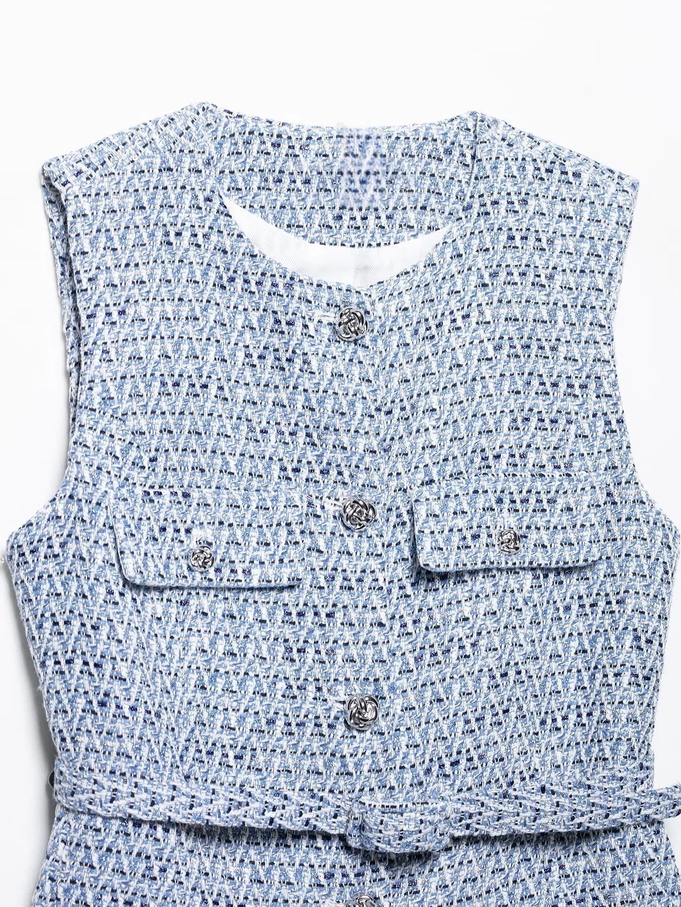 2025 Summer Women’s Casual French Vest – Simple & Comfortable Belted Textured Design