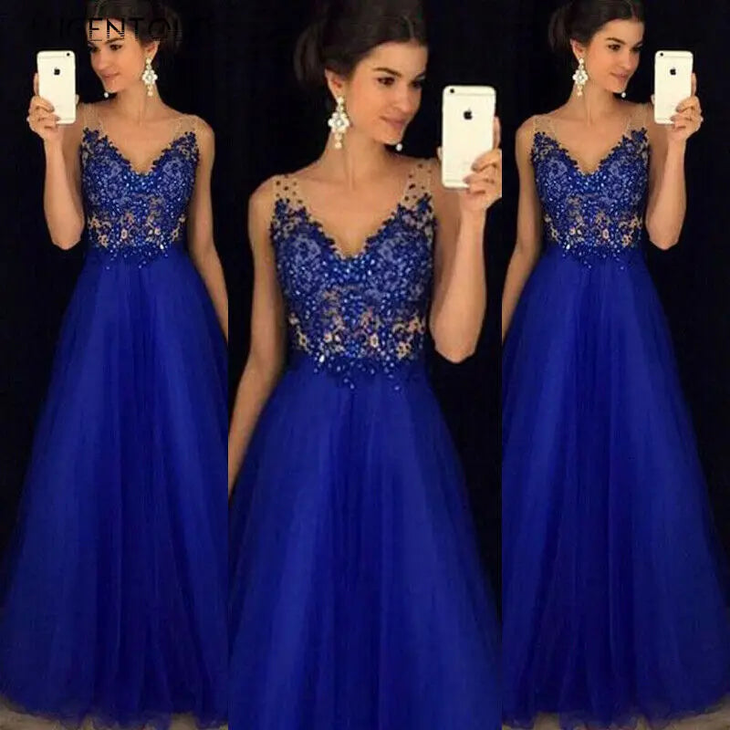 Women’s Long Formal Dress – Elegant Lace Floral Ball, Prom, Wedding & Evening Gown