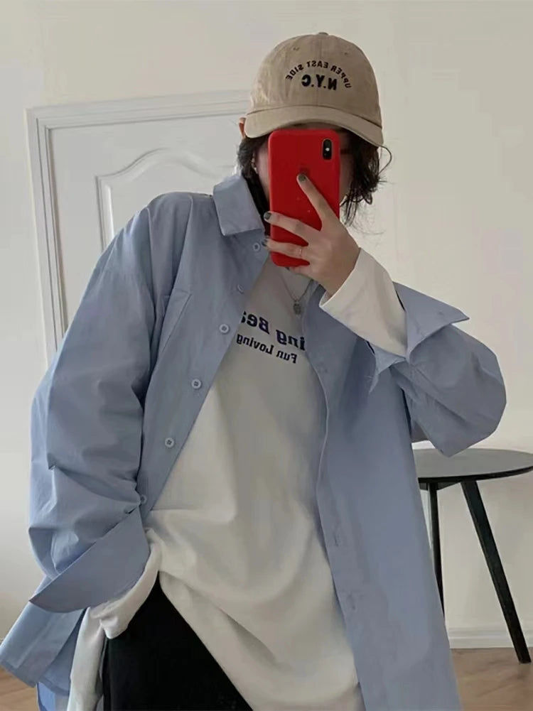 2025 Women’s Fashion Office Shirt – Loose Solid Vintage Long-Sleeve Button-Up Blouse | Casual Korean Chic Top