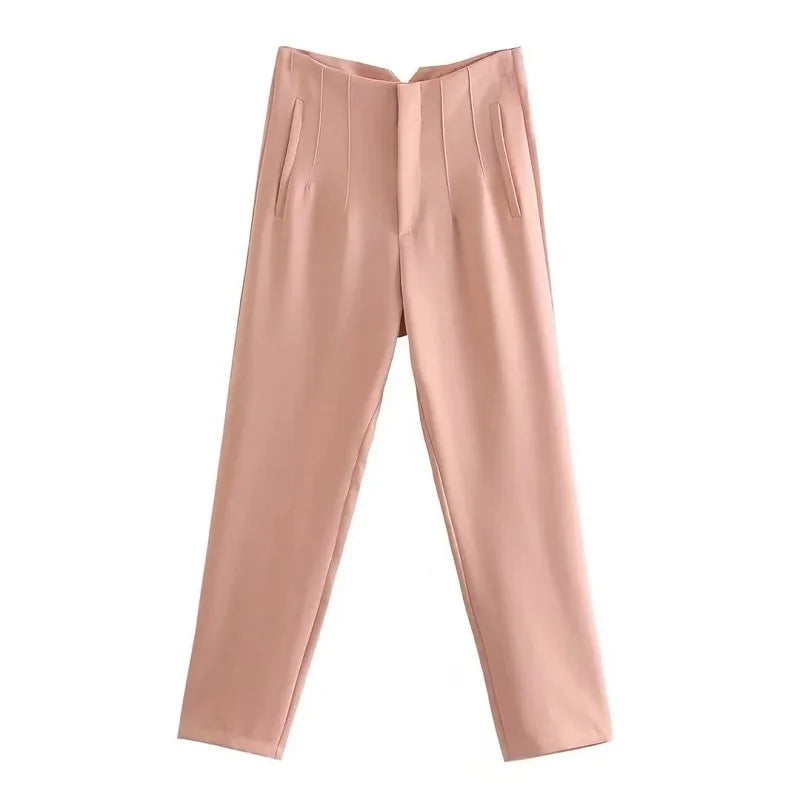 MUJER High-Waist Office Pants – Women’s Formal Pencil Trousers in Black, Pink & White