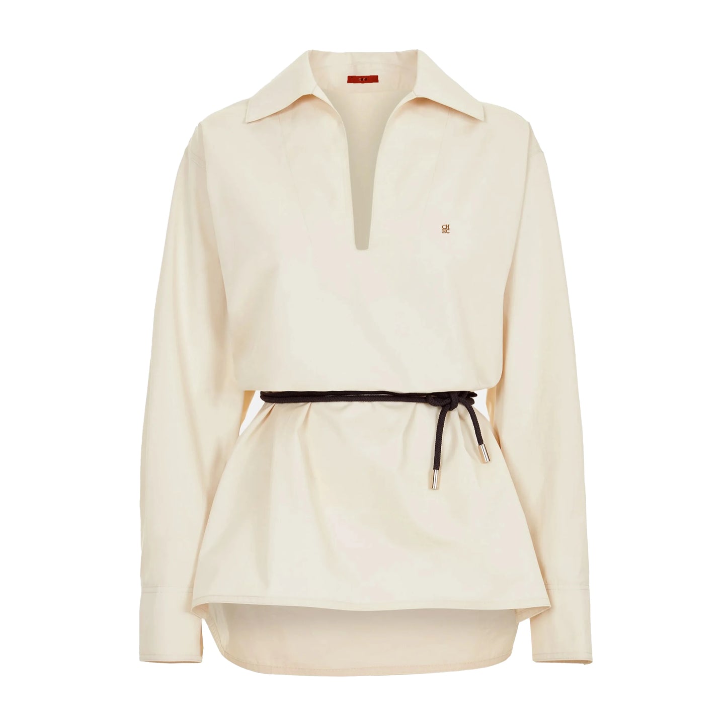 Women’s Elegant Embroidered Shirt – V-Neck Long Sleeve Casual Top with Belt Decoration | Fashion Office Wear