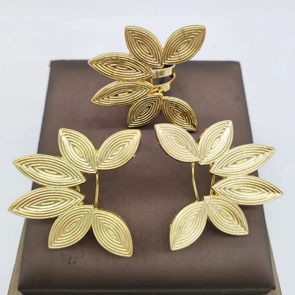 Dubai 18K Gold Plated Jewelry Set – Elegant Earrings & Ring for Women, Arabic Nigerian Bridal Wedding Accessories