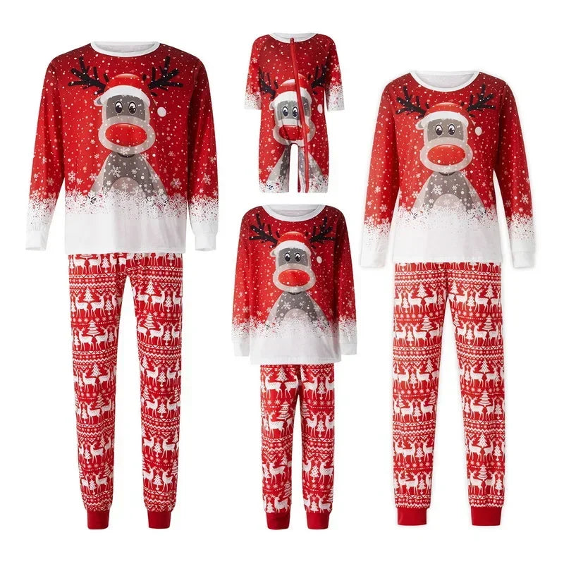 2026 Family Christmas Pajamas Set – Cute Elk Print Parent-Child Matching Loungewear & Baby Romper