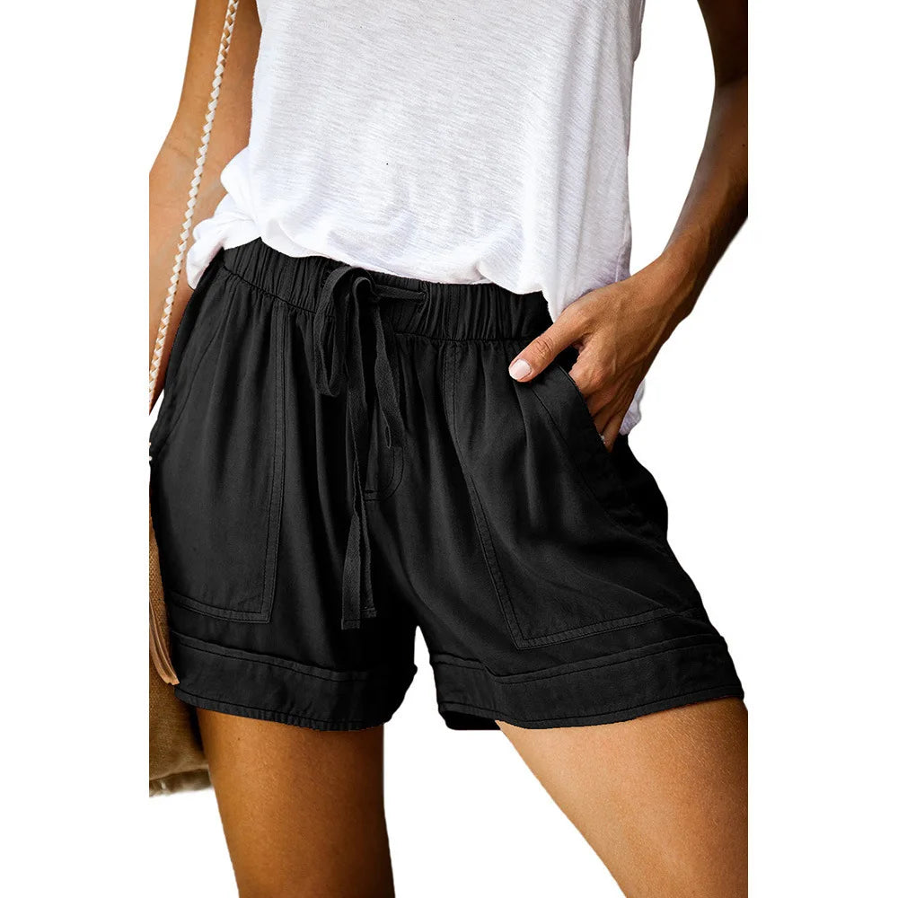 Women’s High-Waist Lace-Up Casual Shorts – Loose Twill Wide-Leg Pants | 2023 Summer European & American Style