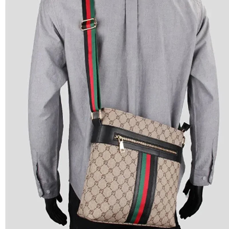 Fashionable Color Matching Casual Men's Bag Classic Trend Vertical Crossbody Bag Plaid Single Shoulder Bag Large Capacity Square