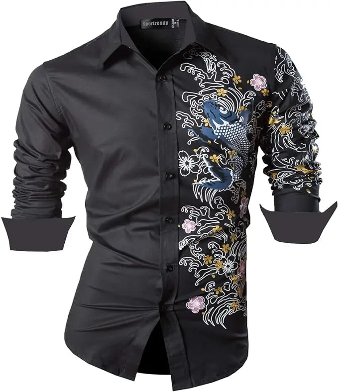 Sport trendy Men’s Dragon Print Long Sleeve Shirt