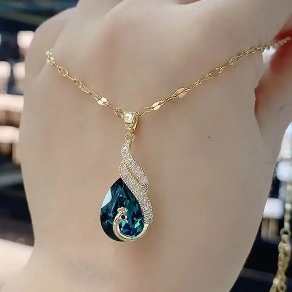 Elegant Blue Peacock Crystal Jewelry Set – Long Tassel Necklace & Earrings for Women, Vintage Luxury Party Gift