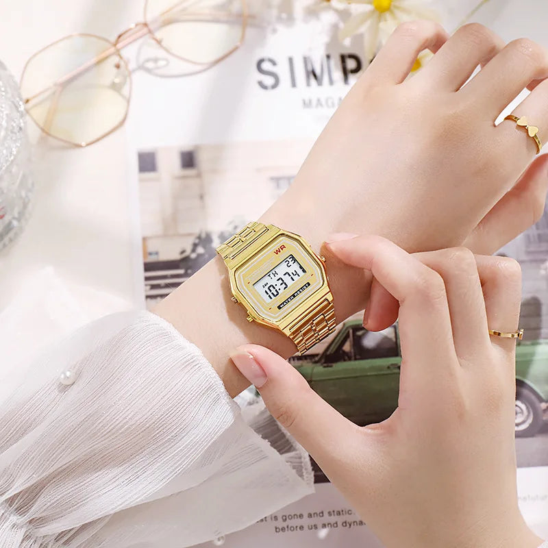 Luxury Rose Gold Digital Watch – Retro Style Electronic Wristwatch for Men & Women