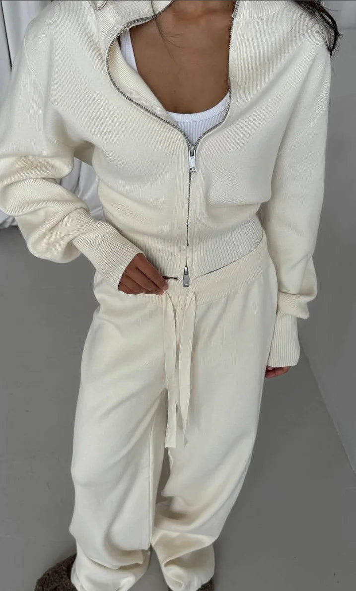 High-End Casual Elegant Straight-Leg Suit for Women – Autumn Solid Color Blazer with Knitted Two-Piece Inner Layer