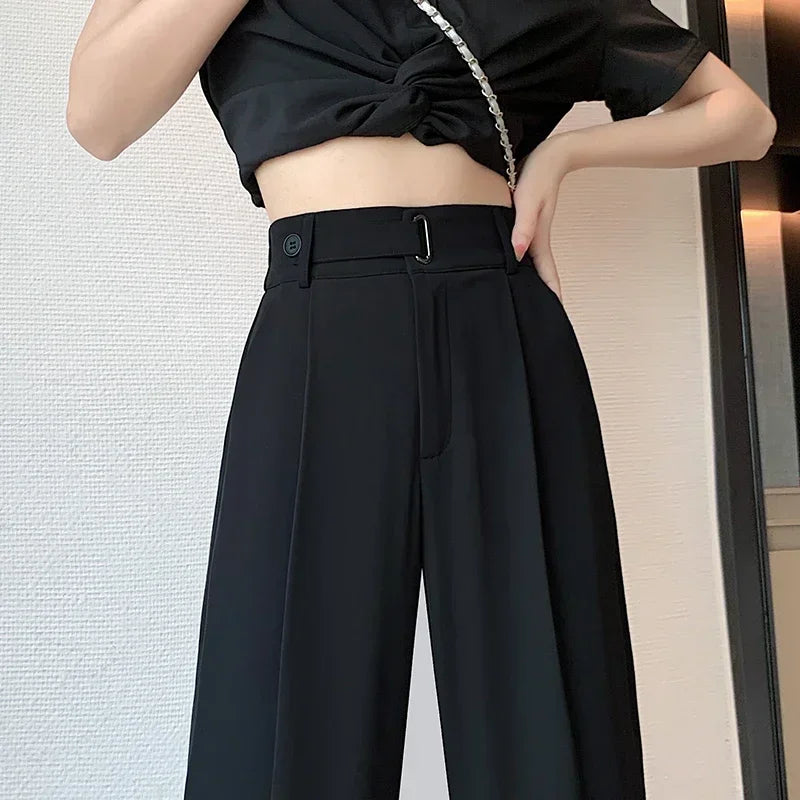 Women’s Elegant Wide-Leg Office Pants – High Waist Loose Fit Solid Color Trousers for Spring/Summer 2025
