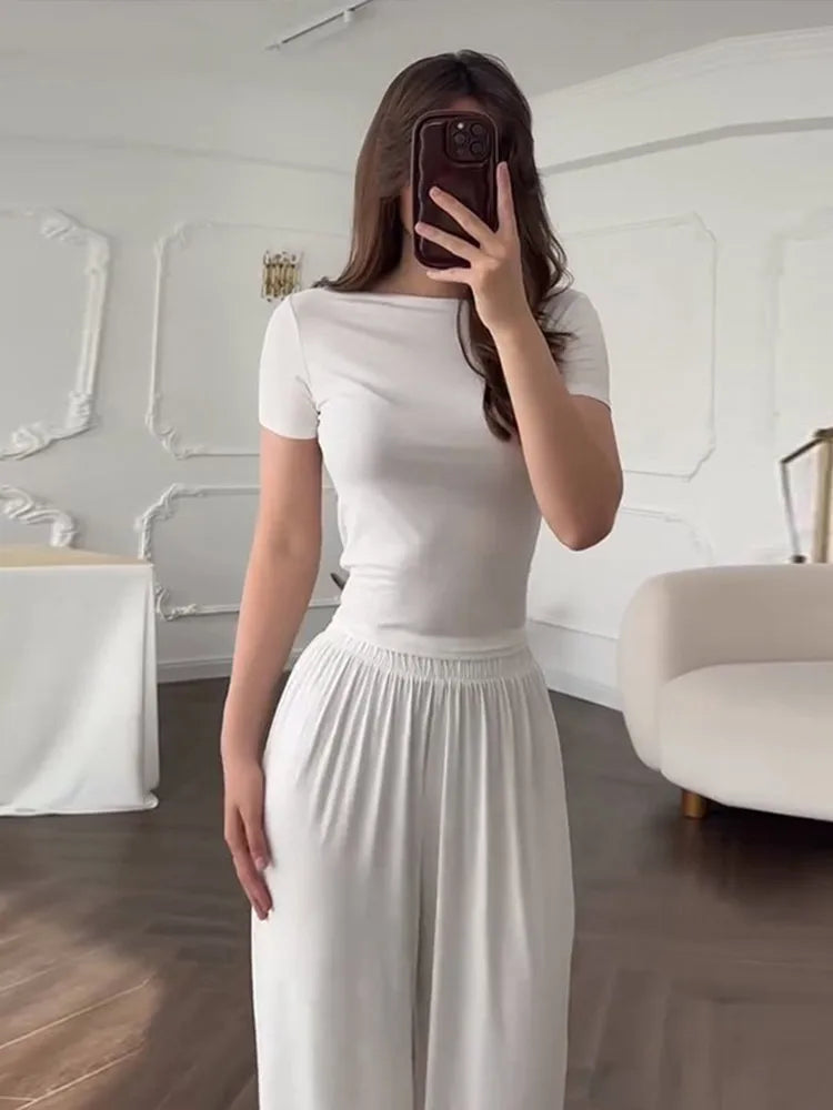 Women’s 3-Piece Casual Suit Set – Long Cardigan + O-Neck Slim Top + Wide Leg Pants | 2025 Summer Autumn Fashion Outfit