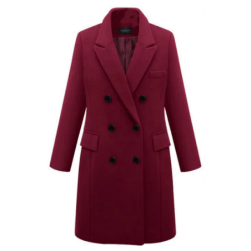 Women’s Wool Officewear Coat – Elegant Double-Breasted Lapel Jacket | Autumn Winter Loose Solid Outwear