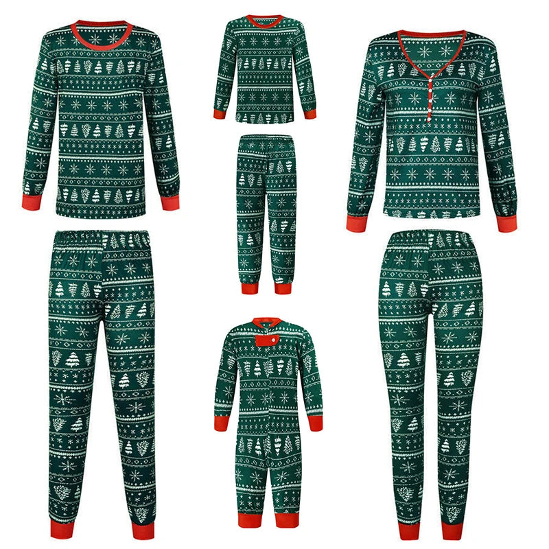 2025 Green Family Christmas Pajama Set – Matching Mom, Dad, Kids & Baby Romper Sleepwear