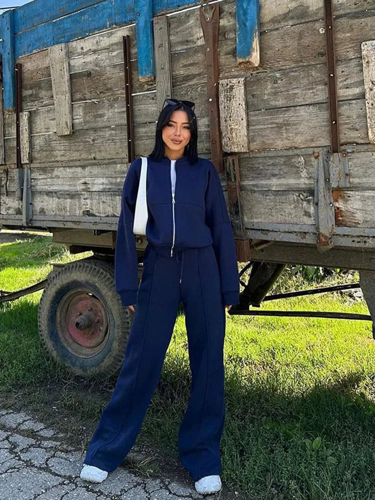 Women’s 2025 Casual Two-Piece Pants Set – Long-Sleeved Cardigan Sweatshirt & Trousers | Autumn & Winter Street Fashion