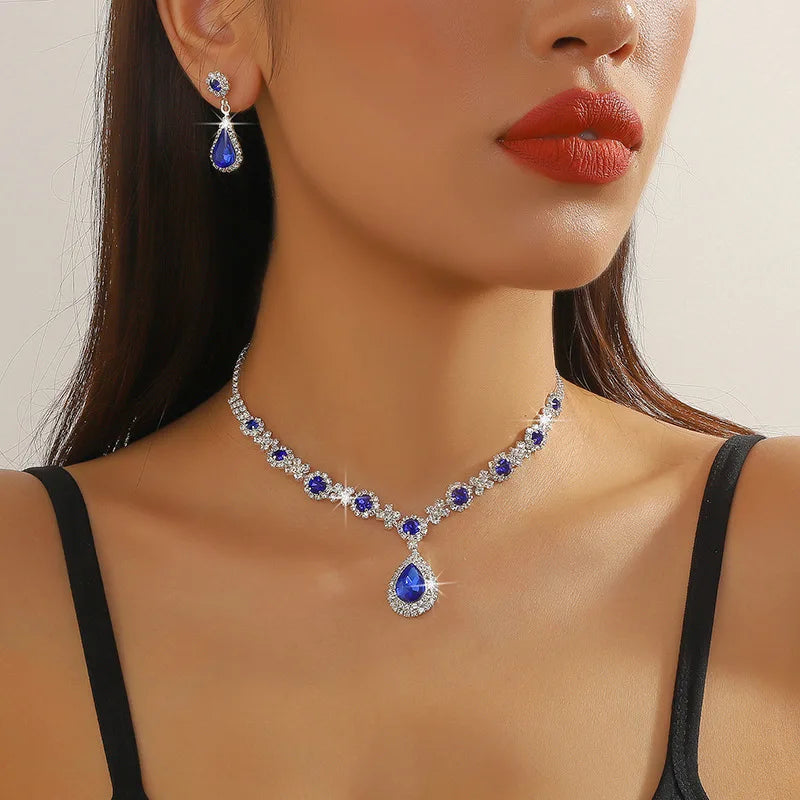2pcs Elegant Waterdrop Rhinestone Jewelry Set – Women’s Wedding Bridal Necklace & Stud Earrings