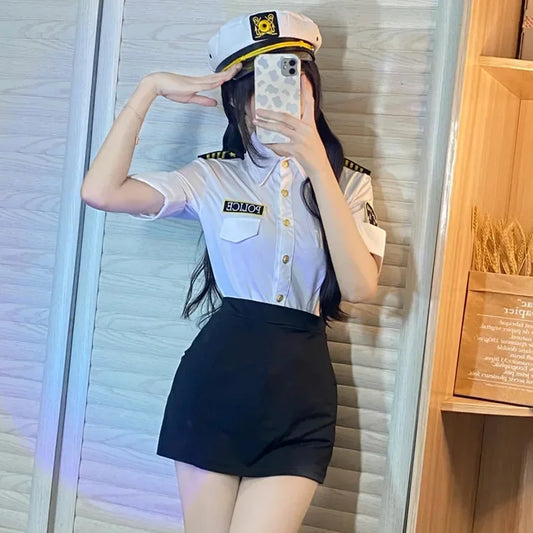 2025 Women’s Halloween Police Officer Cosplay Costume – Slim Fit Top & Skirt Dream Outfit