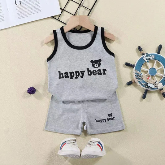 2PCS Children Summer Clothing Set – Cotton Vest & Shorts – Boys & Girls Sleeveless Outfit