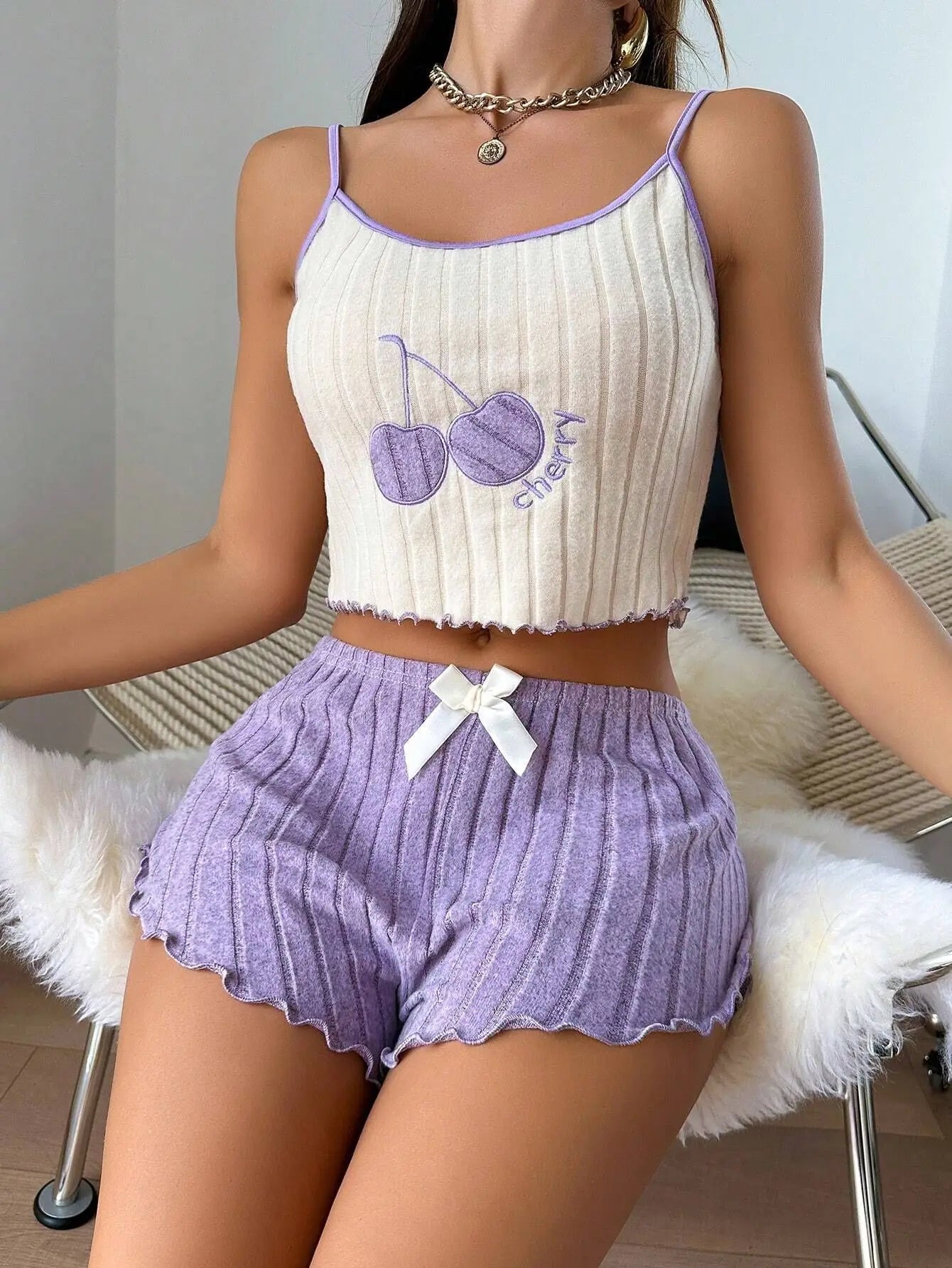 Women’s Casual Summer Pajama Set – Soft Halter Vest & Shorts | Simple Ground Wool Sleepwear & Loungewear