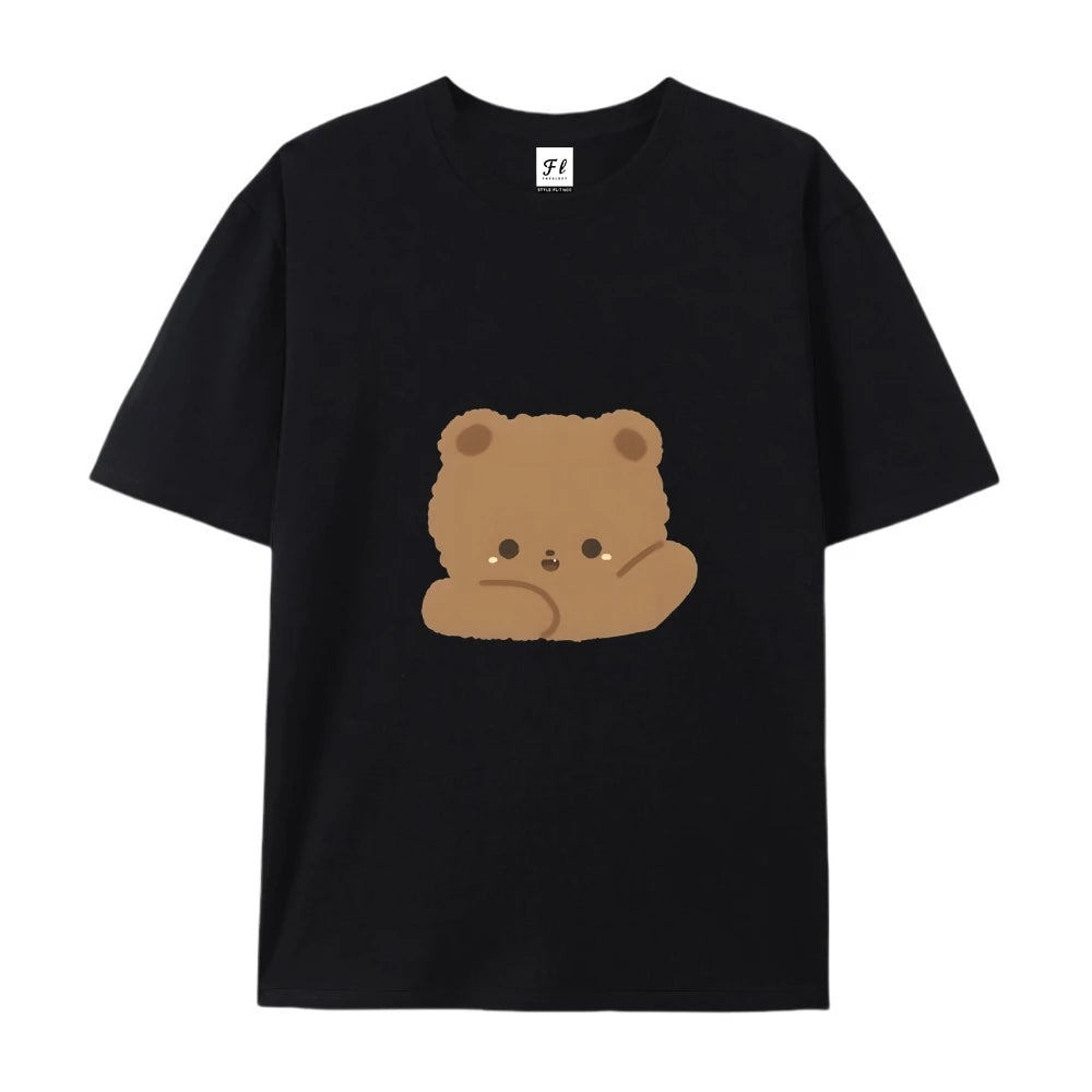 2025 New Y2K Women’s Oversized T-Shirt – Cute Bear Print Cotton Summer Top, Loose Fit Streetwear