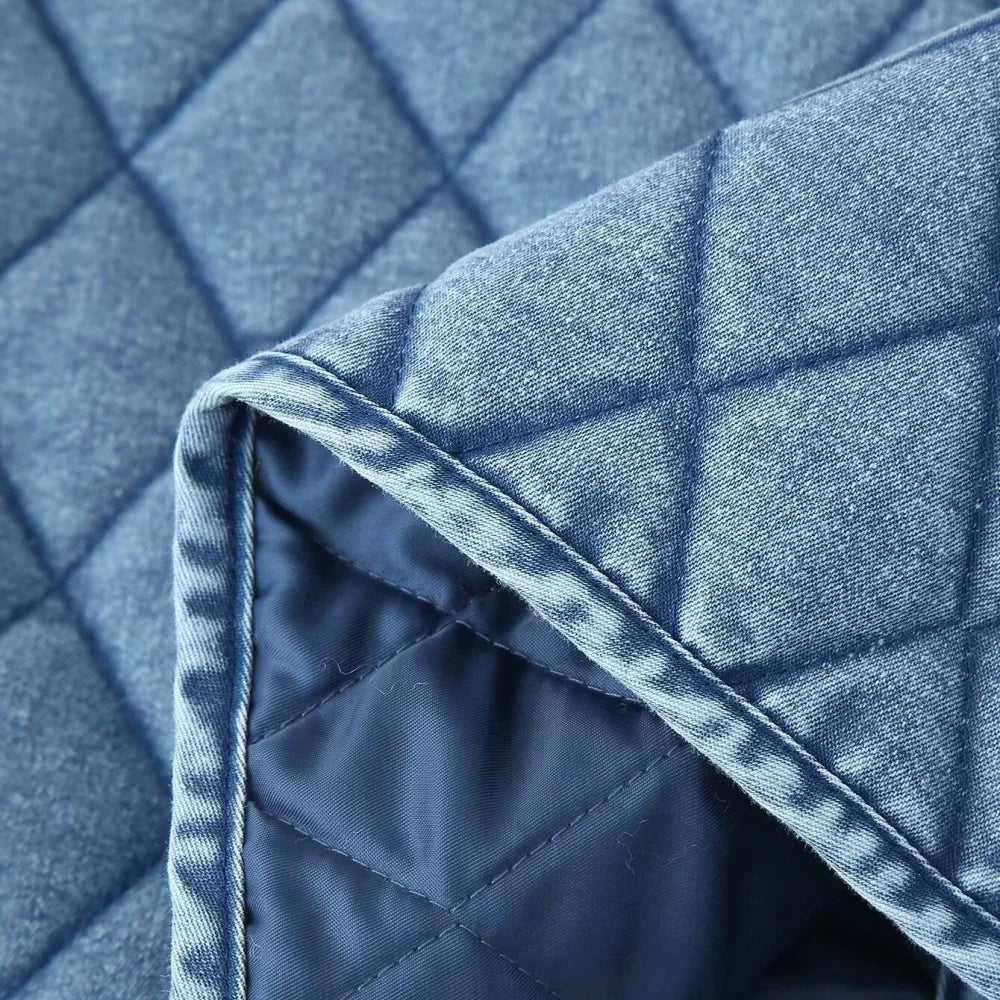 Women’s Quilted Denim Coat – Washed Cowboy Jacket with Bow Decoration | Spring/Summer Casual Fashion