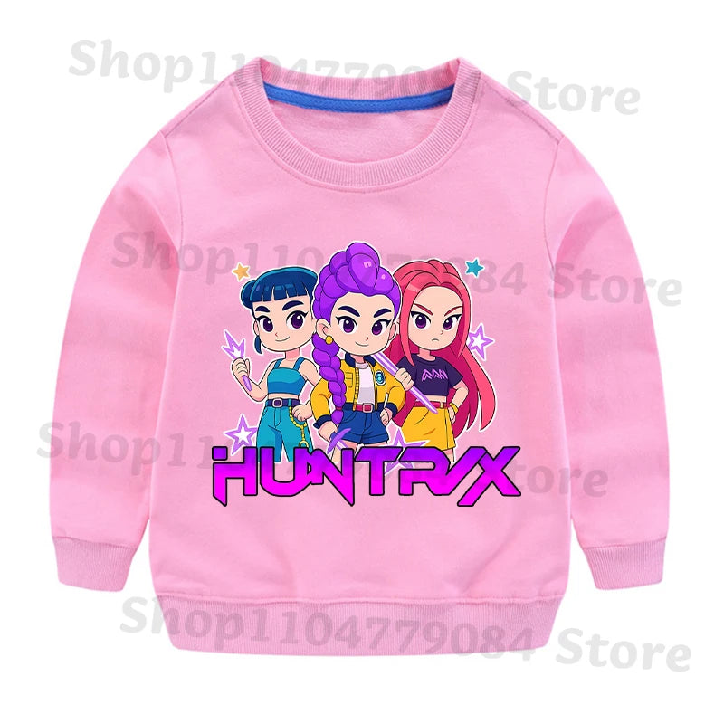 K-pop Demon Hunters Round-Neck Sweatshirt – Cute Anime Cartoon Hoodie for Children, Boys & Girls, Spring & Autumn Sport Fashion