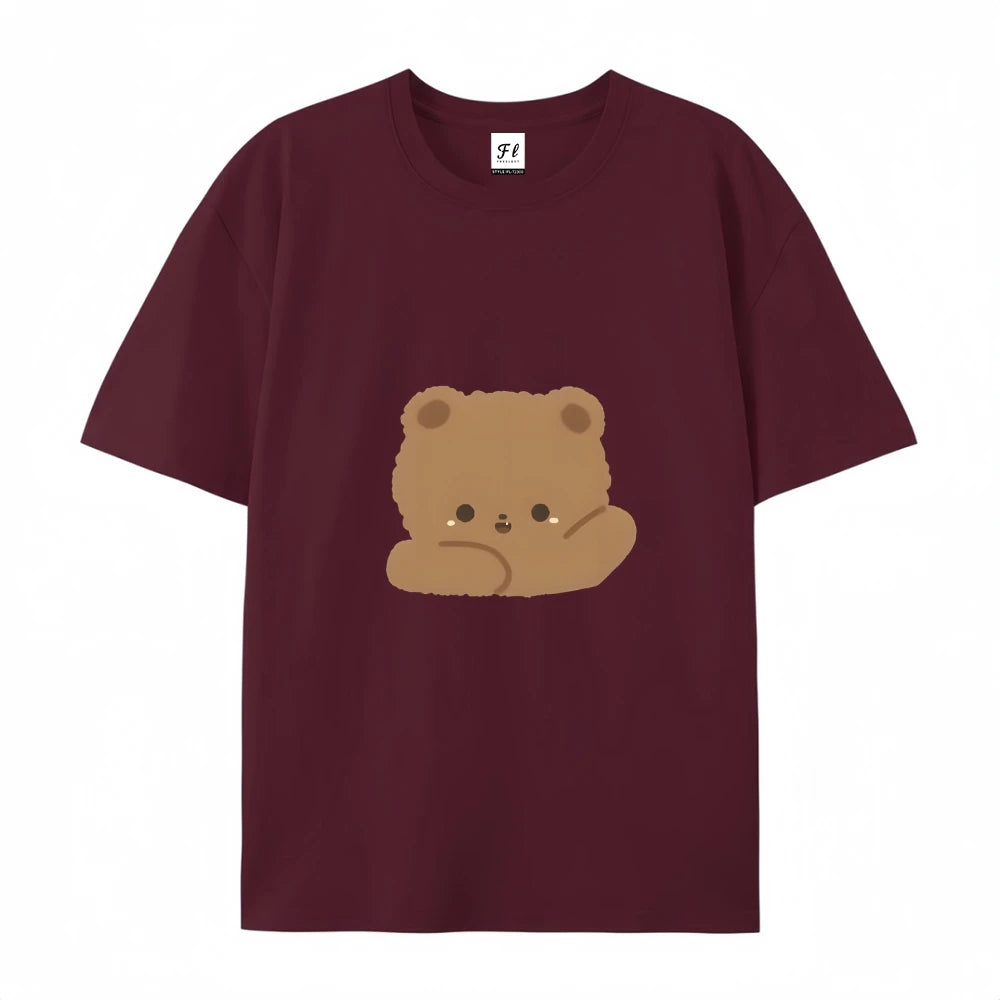 2025 New Y2K Women’s Oversized T-Shirt – Cute Bear Print Cotton Summer Top, Loose Fit Streetwear