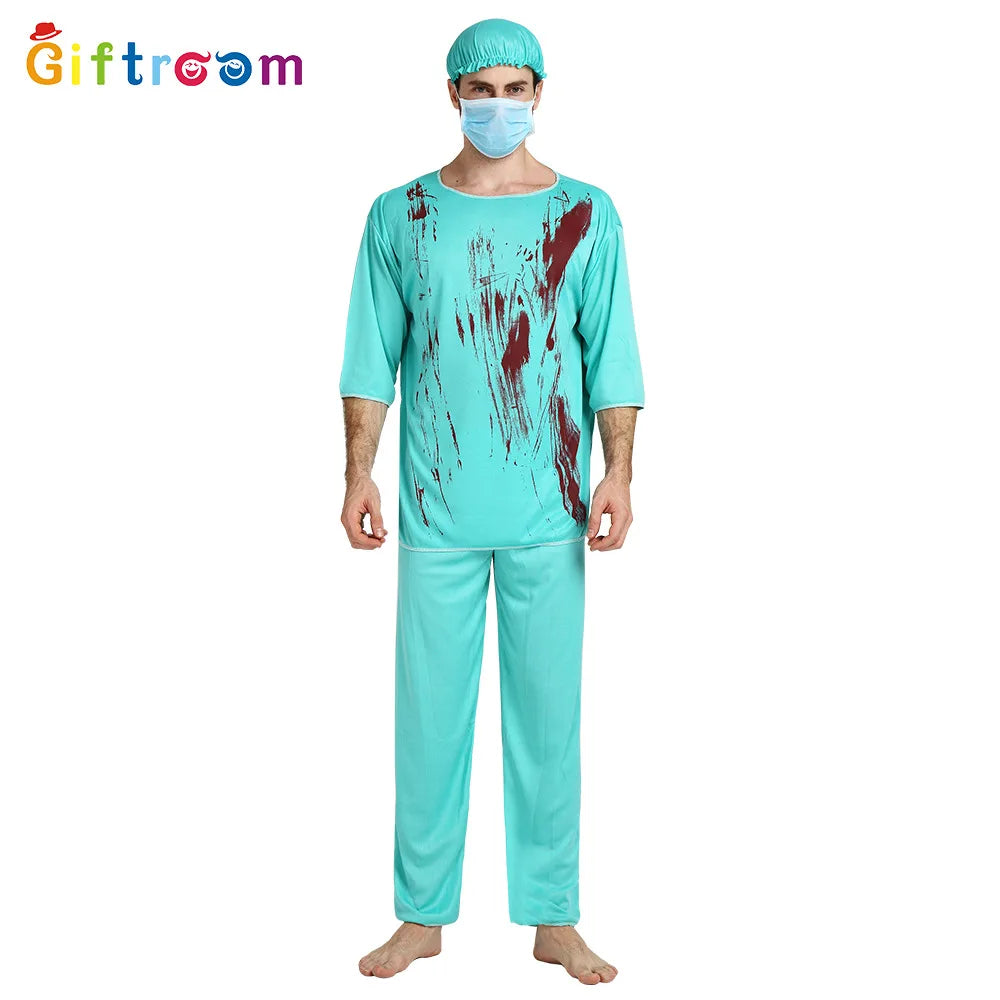 2025 Halloween Adult Cosplay Horror Costume – Bloody Doctor & Nurse Outfit for Men and Women, Masquerade Party Game Costume