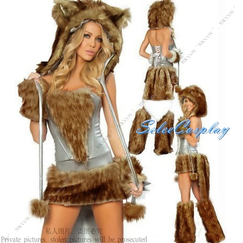 Women’s Fox Cosplay Costume Set – Halloween Party Outfit with Top, Skirt, Hat, Gloves & Tail