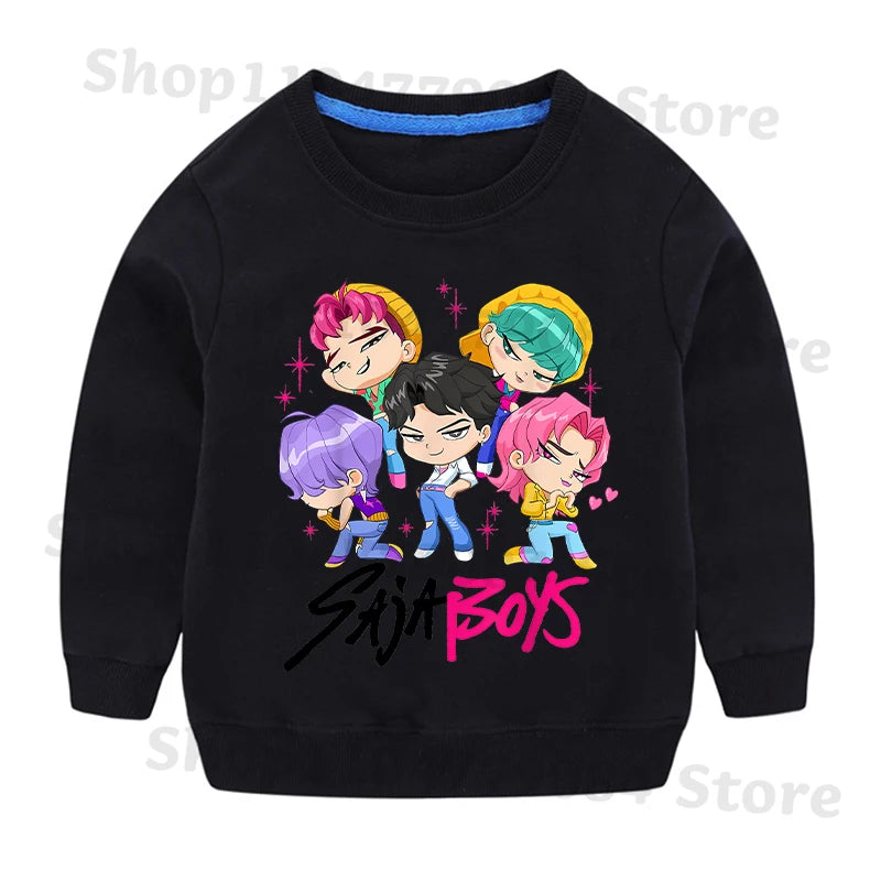 K-pop Demon Hunters Round-Neck Sweatshirt – Cute Anime Cartoon Hoodie for Children, Boys & Girls, Spring & Autumn Sport Fashion