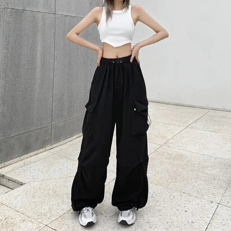 Women’s Casual Joggers Cargo Pants – Low-Waist Drawstring Wide-Leg Baggy Trousers | Y2K Streetwear Oversize Sweatpants