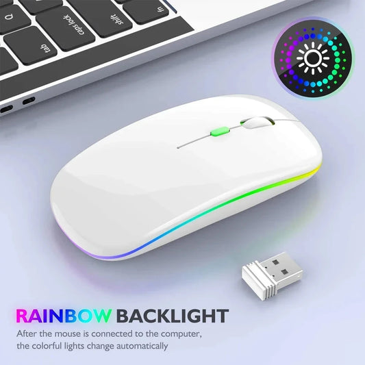 Wireless Rechargeable Silent LED Backlit Mouse – Dual Mode Bluetooth & 2.4GHz Optical Mouse for Laptop & PC