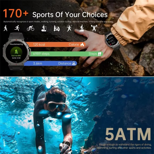 T-Rex 3 GPS Smart Watch – AMOLED Touch Screen 5ATM Waterproof Outdoor Fitness Smartwatch with Compass for Men (Compatible with Xiaomi)