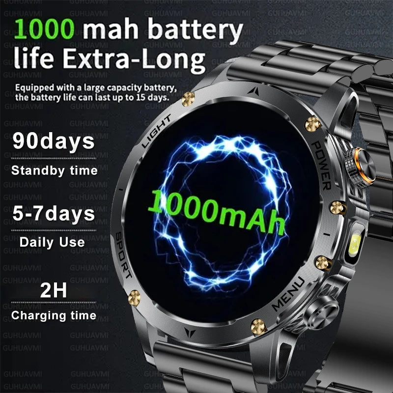 2025 T-Rex 3 Smart Watch – 1.75” HD Large Screen Military Sport Smartwatch with Dual-Band GNSS, Compass & IP68 Waterproof Rating