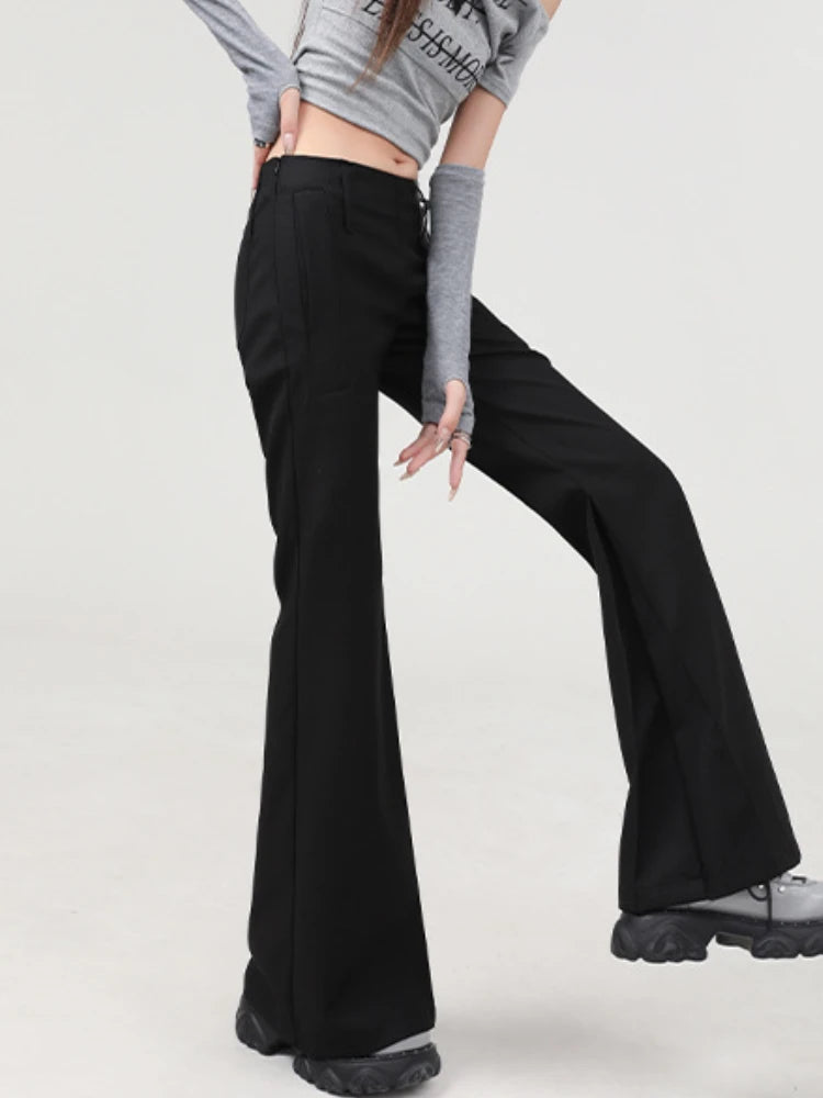 Women’s High-Waist Flare Pants – Solid Color Full-Length American Style Trousers | Straight-Leg All-Match Trendy Look