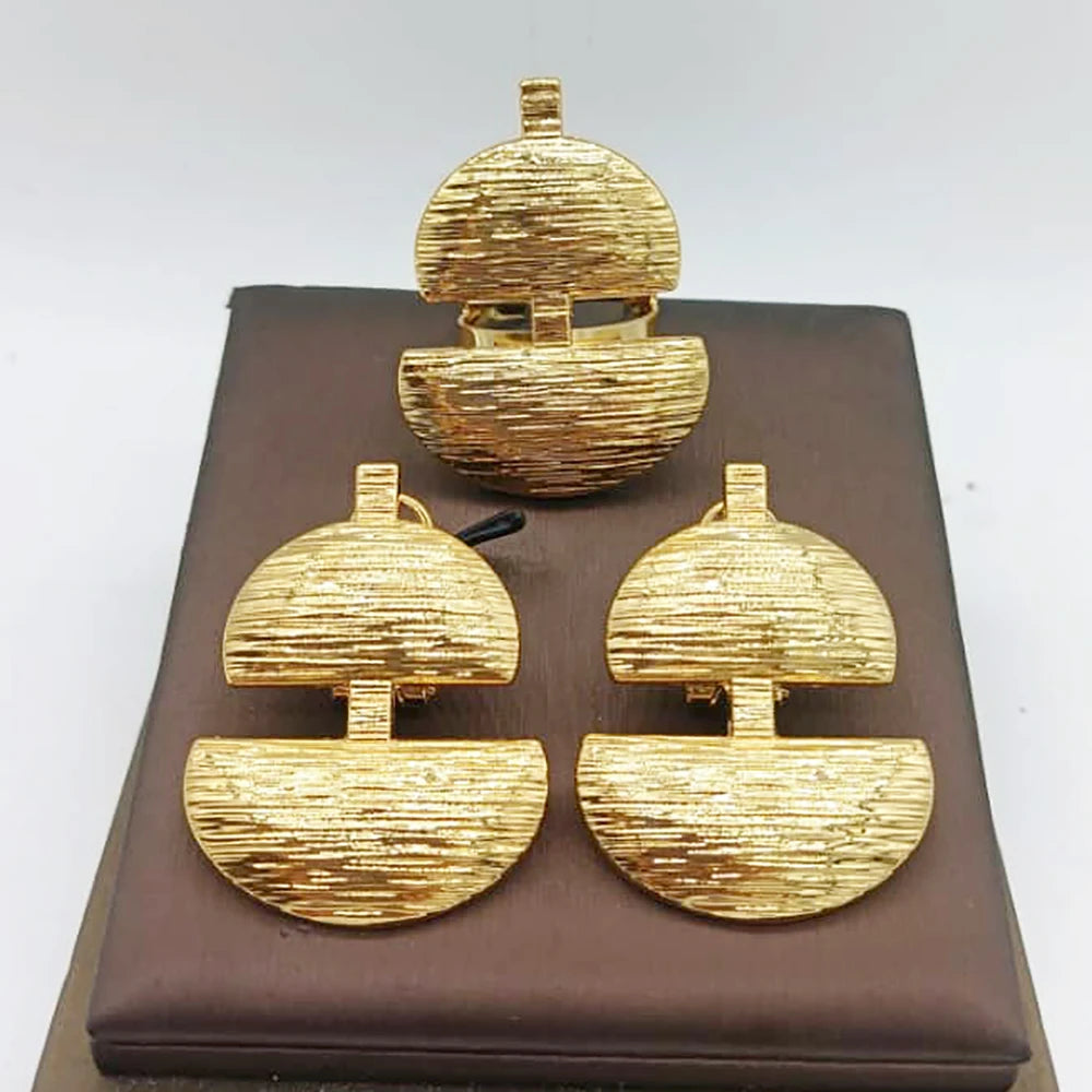Dubai 18K Gold Plated Jewelry Set – Elegant Earrings & Ring for Women, Arabic Nigerian Bridal Wedding Accessories