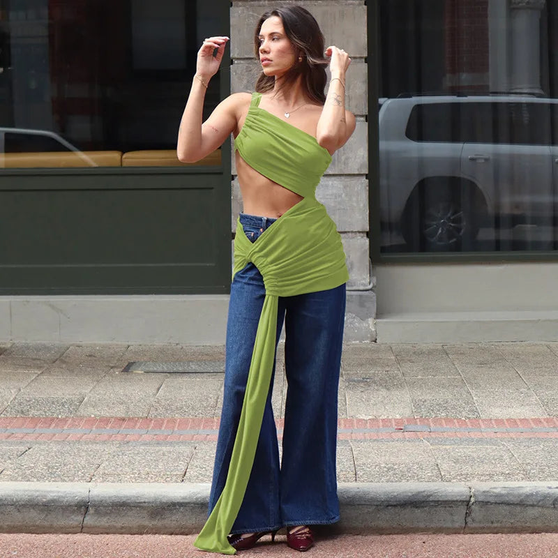 Ladies Summer 2-Piece Set – Sleeveless Backless Crop Top & Side-Slit Slim Long Skirt for Evening, Party, Club, and Streetwear